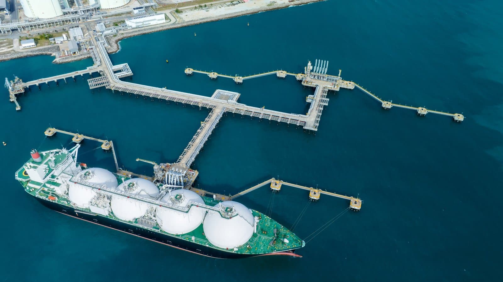 LNG tanker anchored at a gas terminal